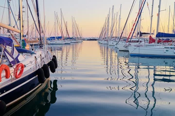 Poster Marina harbour with beautiful white yachts in Athens, Greece. © luengo_ua