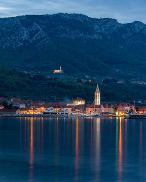 old city jelsa on hvar island croatia in the evening after sunset