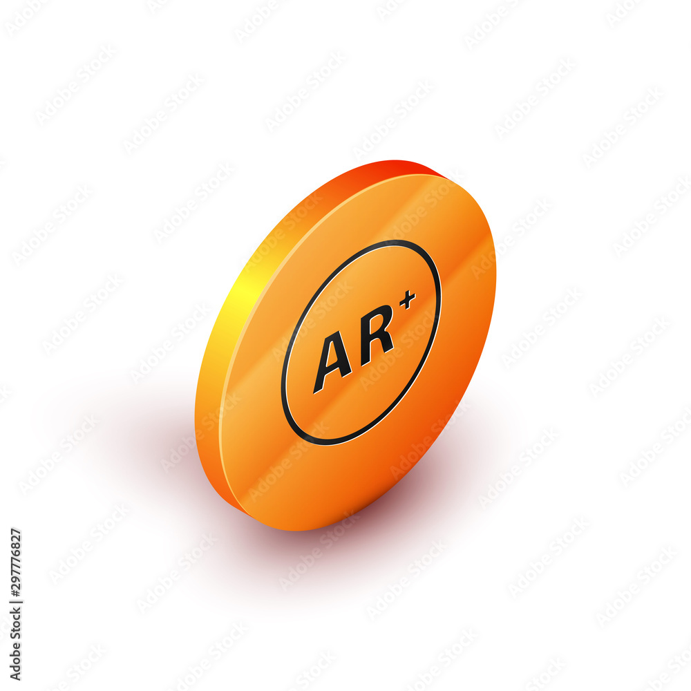 Wall mural isometric ar, augmented reality icon isolated on white background. orange circle button. vector illu