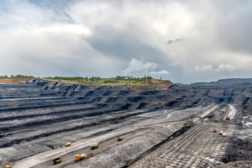 View of a large quarry for the extraction of limestone and coal.