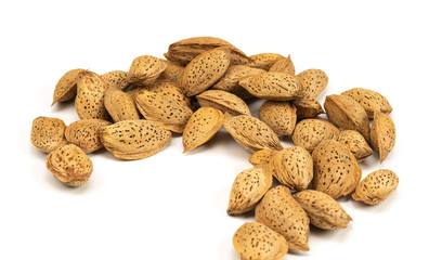 Chestnuts with shell isolated on white background, a pile of fresh chestnuts