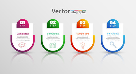 Vector infographic template with 4 options, workflow, process chart. Timeline infographics design vector can be used for workflow layout, diagram, annual report, web design, steps or processes. Eps 10