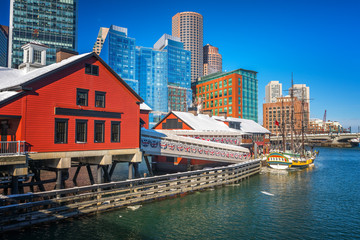 View on Boston city center at sunny winter day