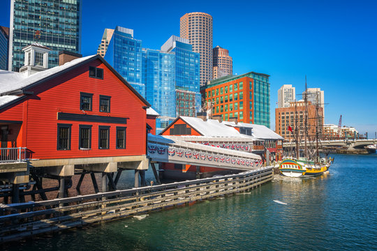 View On Boston City Center At Sunny Winter Day