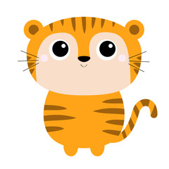 Tiger toy icon. Cute cartoon funny character. Big eyes. Baby animal collection. Childish print for nursery, kids apparel, poster, postcard. Jungle cat. Flat design. White background. Isolated.