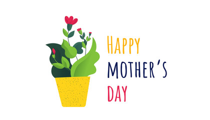 Happy Mother's Day card. Flowers in a pot. Vector illustration with flowers.