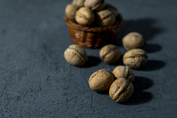 healthy walnuts on a dark background