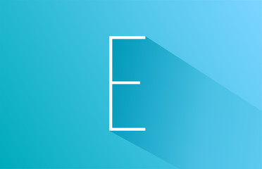 long shadow E logo letter alphabet for company icon design in white and blue