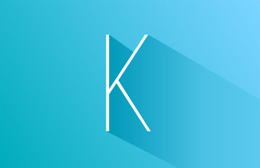 long shadow K logo letter alphabet for company icon design in white and blue