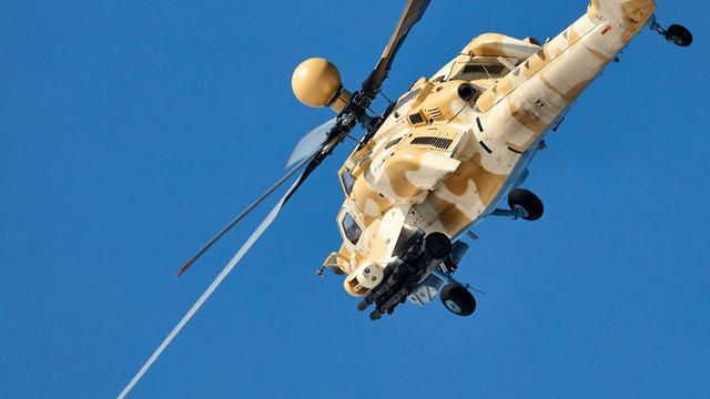 Mi-28 UB attack helicopter performing demonstration flight. Mil Mi-28 (NATO reporting name "Havoc")  07.03.2018, Rostov Region, Russia