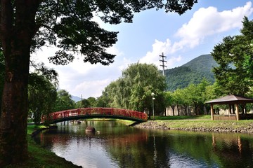 新潟県 湯沢中央公園 池