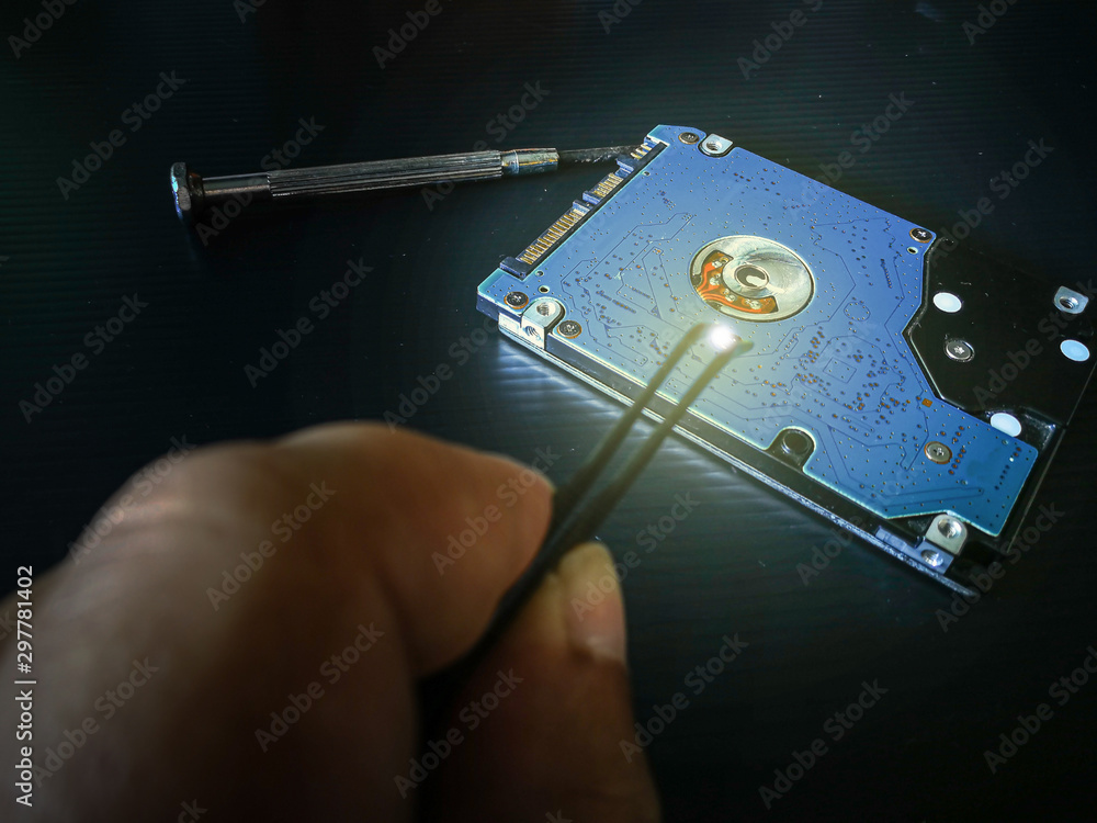 Poster the concept of computer hardware upgrade and technology. repairing and upgrade ssd (solid state driv