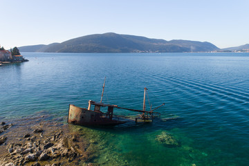 sunken ship near the peninsula of Lustica