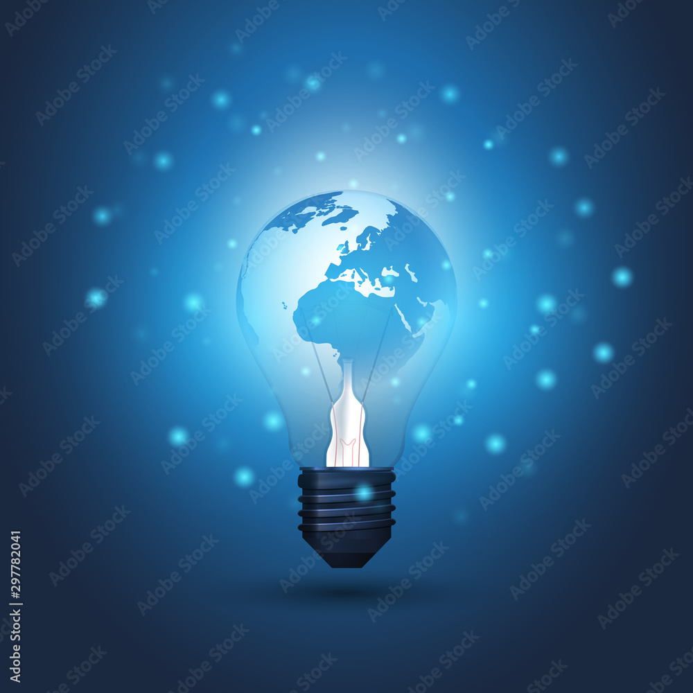 Poster abstract cloud computing, electric and global network connections concept design with earth globe in
