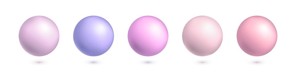 Vector set of 3d balls in pastel colors isolated on white background. Collection of realistic vector balls. Colorful spheres for decoration, holiday, design element, Love, pearl decoration.