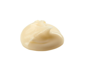 Mayonnaise isolated on white background with copy space for text or images. Spices and sauces. Close-up shot.