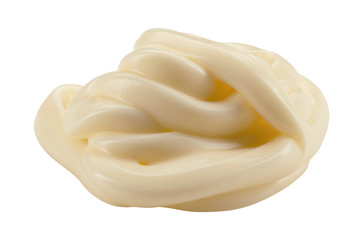 Mayonnaise isolated on white background with copy space for text or images. Spices and sauces. Close-up shot.