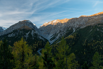 Piz Quattervals from Val Cluozza on sunrise
