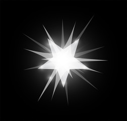 Bright glowing and shining star flares effect isolated on black  background. Vector illustration