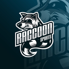 raccoon mascot logo design vector with modern illustration concept style for badge, emblem and tshirt printing. angry raccoon illustration for sport team. © Ahmadbrutalism666