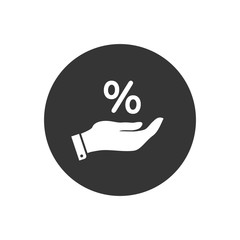 Percentage on hand icon, logo on a white background.