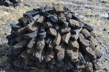 Turf on a bogland Ireland.