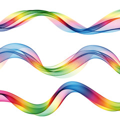  Set of elegant horizontal colored waves on a white background. Design element