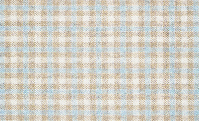 Winter jackets. Geometric patterns in fabrics. Virgin wool extra fine. Light blue fabric with beige cross. Glenurquhart check is made of cashmere fabric. Traditional Scottish Glen plaid