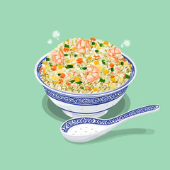 A illustration of Hong Kong style food Shrimp fried rice