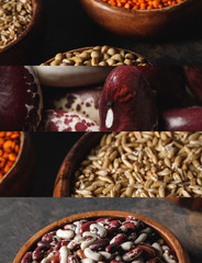 collage of different uncooked organic and beans groats