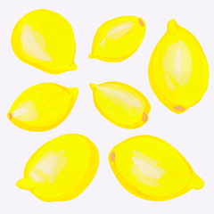 Juicy hand drawn lemons in gouache on paper. Clipart for your projects - stickers, fashion design, printing
