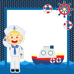 Sailor kid and boat cute vector