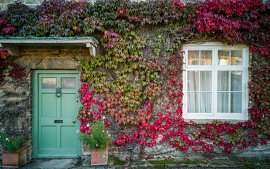 Fototapeta na wymiar front of english house in autumn