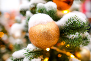 Toys and decorations on the Christmas tree