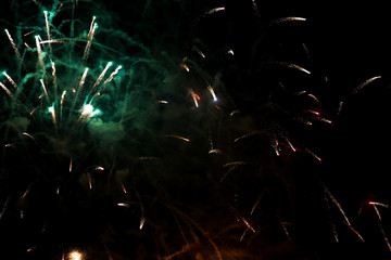 Colorful fireworks in the sky at night as background