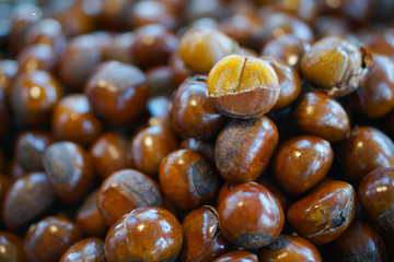 Close-up of brown chestnuts from China