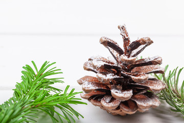 Close up shot of a Christmas decor details on wooden board