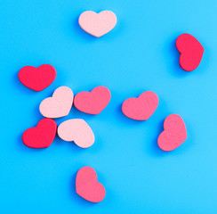 Pink hearts on a blue background