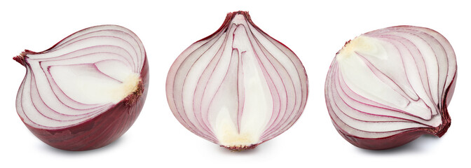 Red onions isolated. Onions collection clipping path.