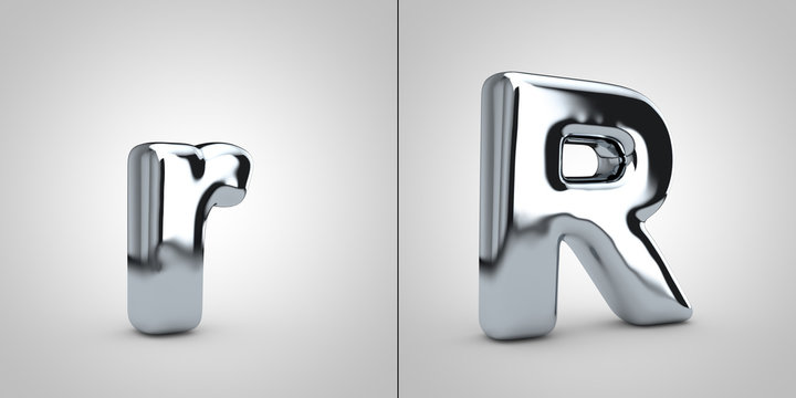 Chrome letter R isolated on white background