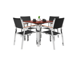 Fototapeta premium Tables and high chairs isolated 3D render on white background no shadow
