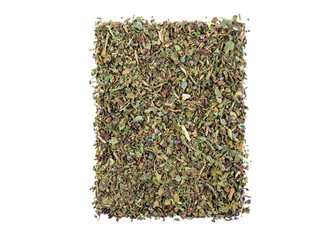 Mix of italian herbs isolated on white background with copy space for text or images. Spices, packaging concept. Close-up shot.