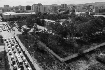 Aerial view of Ulaanbaatar, the capital of Mongolia, circa June 2019