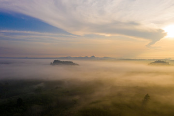 Morning sunrise with cloud over mountain in Surat Thani province, Thailand