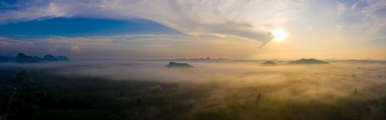 Morning sunrise with cloud over mountain in Surat Thani province, Thailand