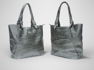 3D rendering two leather bag for woman on gray background with shadow