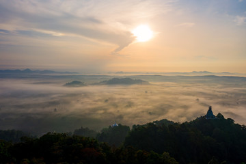 Morning sunrise with cloud over mountain in Surat Thani province, Thailand