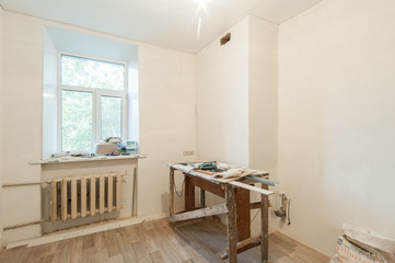 Russia, Moscow- May 29, 2019: interior room apartment. rough repair for self-finishing. finishing stage of construction