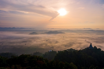 Morning sunrise with cloud over mountain in Surat Thani province, Thailand