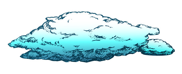 Stormy Flying Cloud And Overcast Retro Vector. Natural Rainy Scenic Cloud. Spring Seasonal Cloudy Sky Engraving Concept Template Designed In Vintage Style Color Illustration